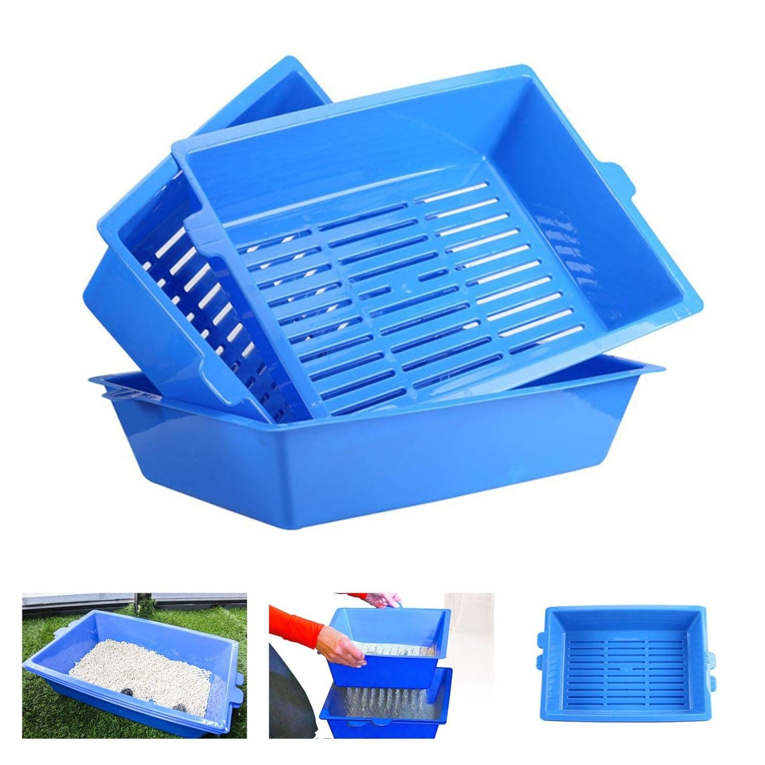 Cat Litter Box With 3 Sifting Trays - Self Cleaning, Reusable, Scoop Free, Easy to Clean Litter Pan for Cats