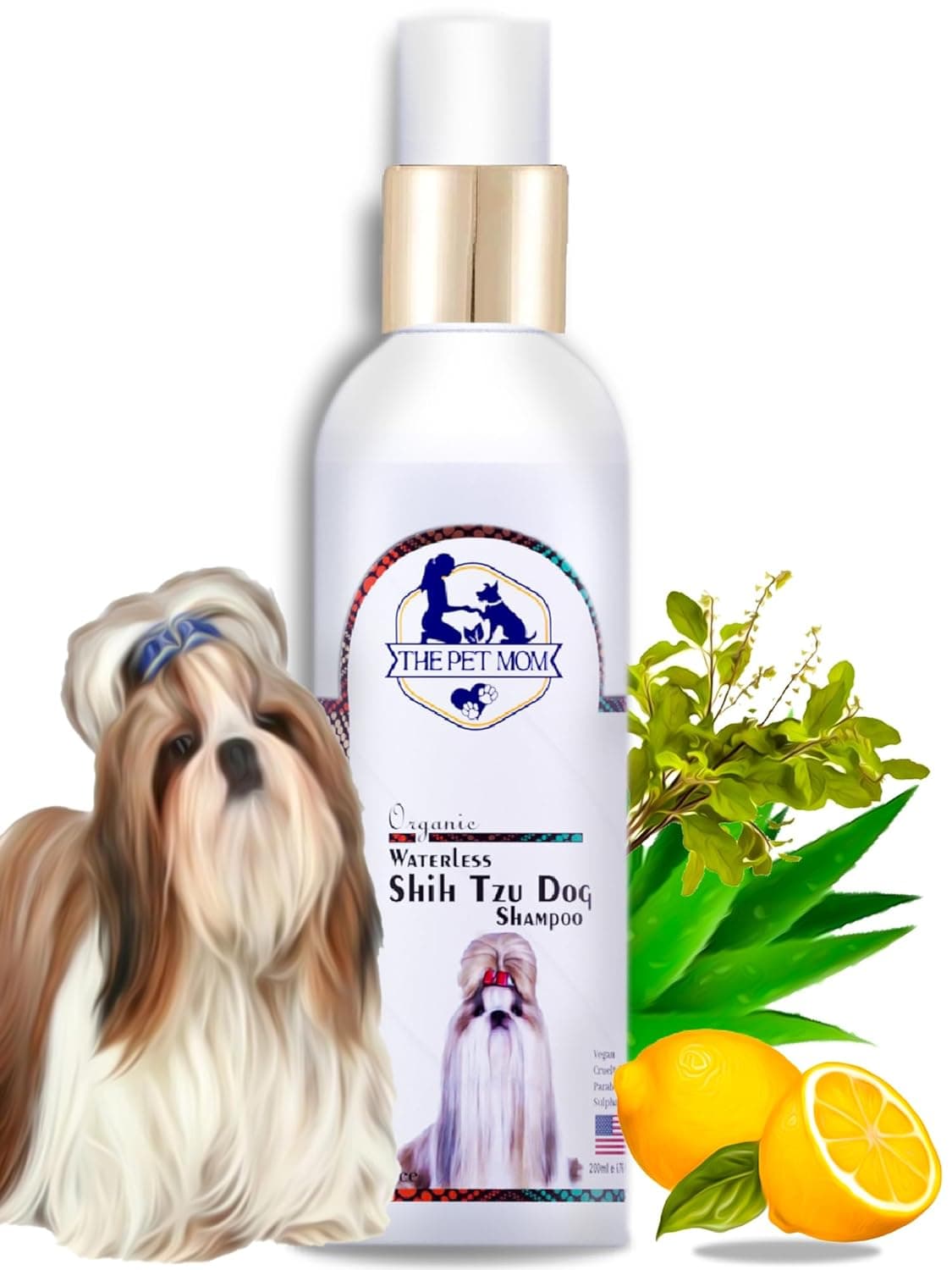 Organic Waterless Shih Tzu Dog Shampoo Dry Bath Spray | Fresh Fragrance, Cleanse, Conditioned, Soft & Smooth Coat | Easy to Use Dog Shampoo for Shih Tzu All Type Dogs –200Ml