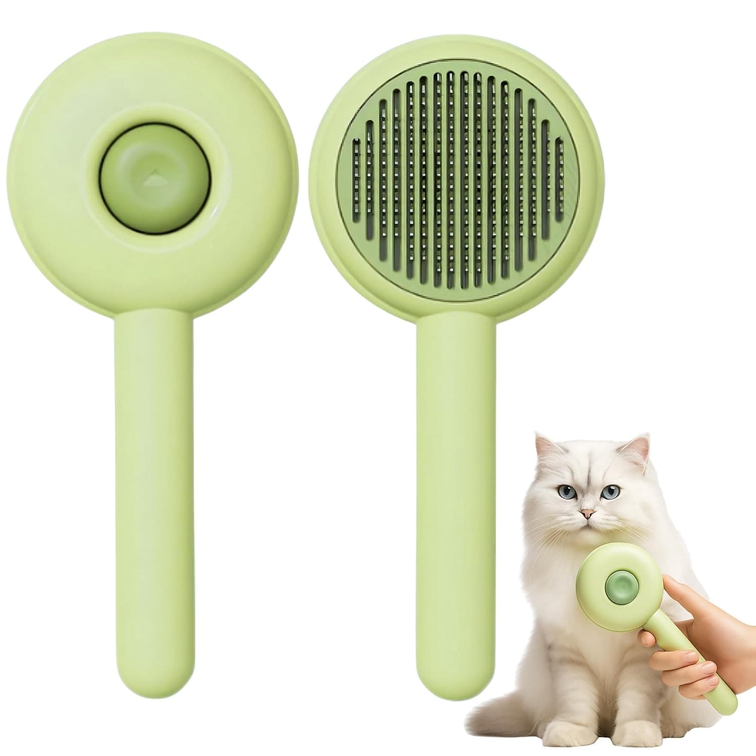 Self Cleaning Slicker Brush Pet Hair Grooming Comb Pet Massaging Tool and Shedding Brush for Long or Medium Haired Dogs and Cats (Green)