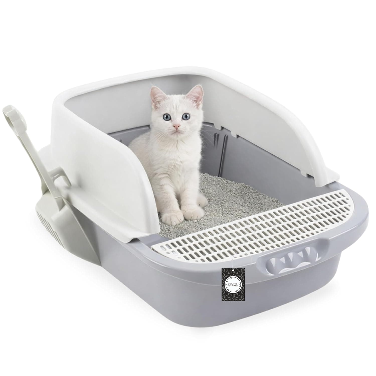 Cat Litter Tray with Scooper - (Large, Step Grid) (51 x 36 x 22 cm) for Cats & Kittens | 20 inch Durable Semi-Enclosed Anti-Tracking Foot Step Toilet | Easy-Clean Tray for Indoor Use