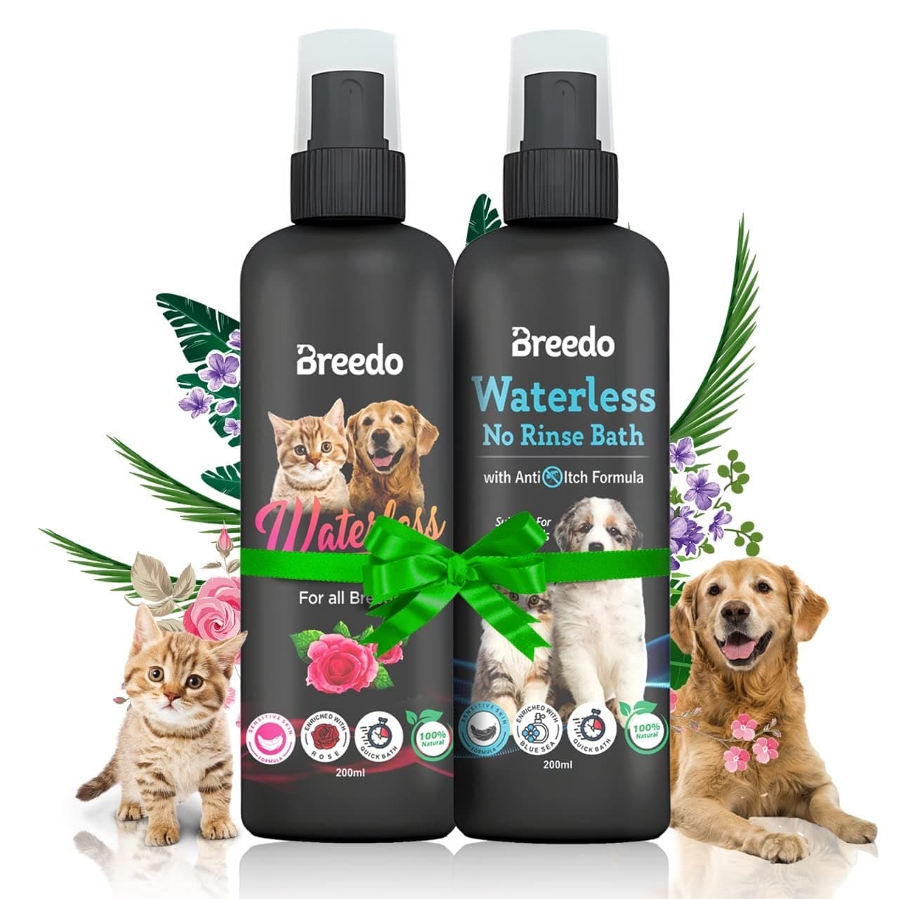 (Combo of 2) Dog Rose and Blue Sea Dry Bath Instant Conditioning Waterless Shampoo Spray for Dogs & Puppy Dry/Waterless Dog Shampoo(400 ml)|Maintains Silky,Shiny and Nourishing Hair.