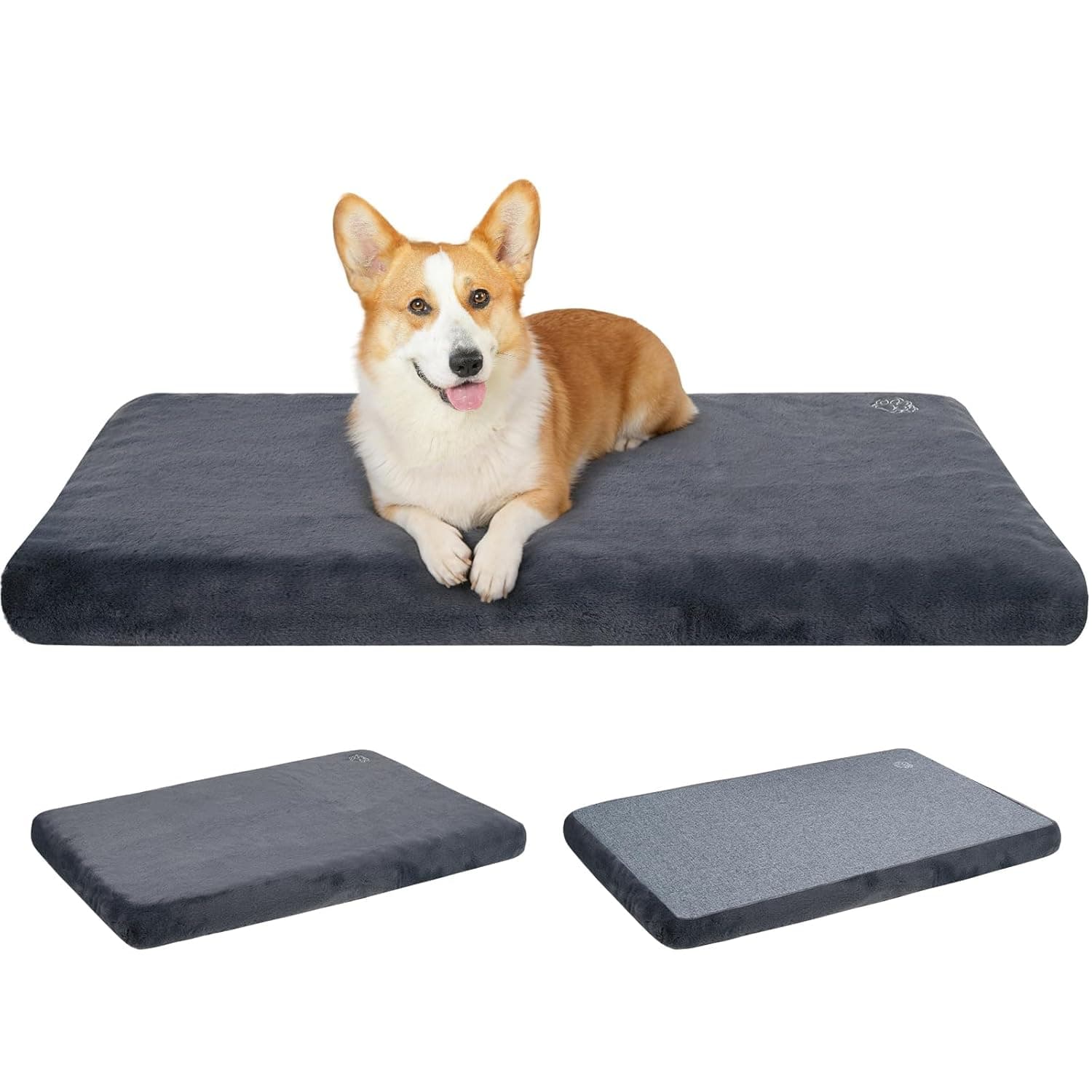 EMPSIGN Stylish Dog Bed Crate Pad Mattress Reversible (Cool and Warm), Water Proof Linings, Removable Machine Washable Cover, Firm Support Pet Crate Bed for Small to XX-Large Dogs, Grey