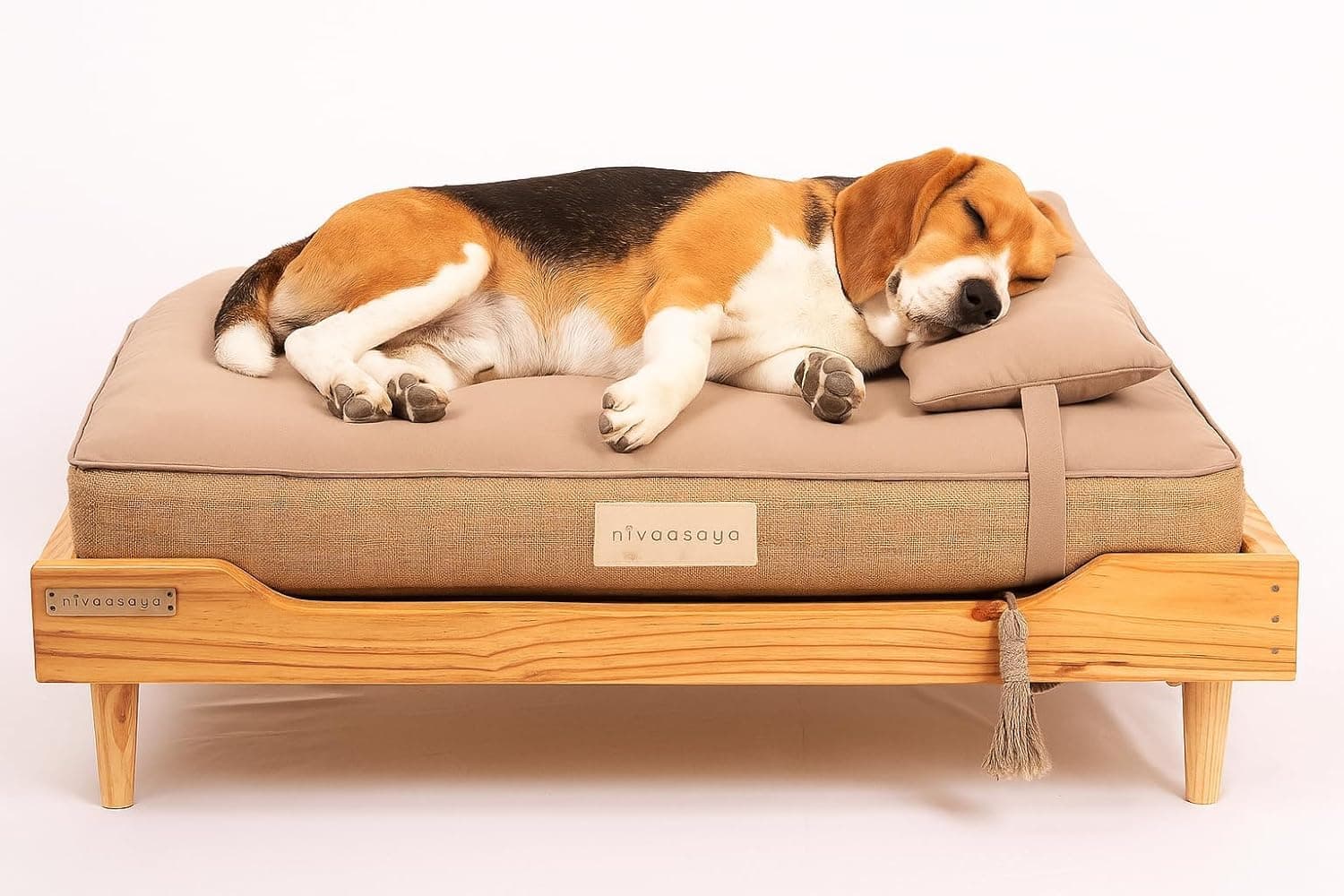 Wooden Dog Bed with Washable Cotton Cushion | Handmade Wooden Pet Bed Furniture for Dogs | Medium Size 36×24 Inch (3×2 Ft)