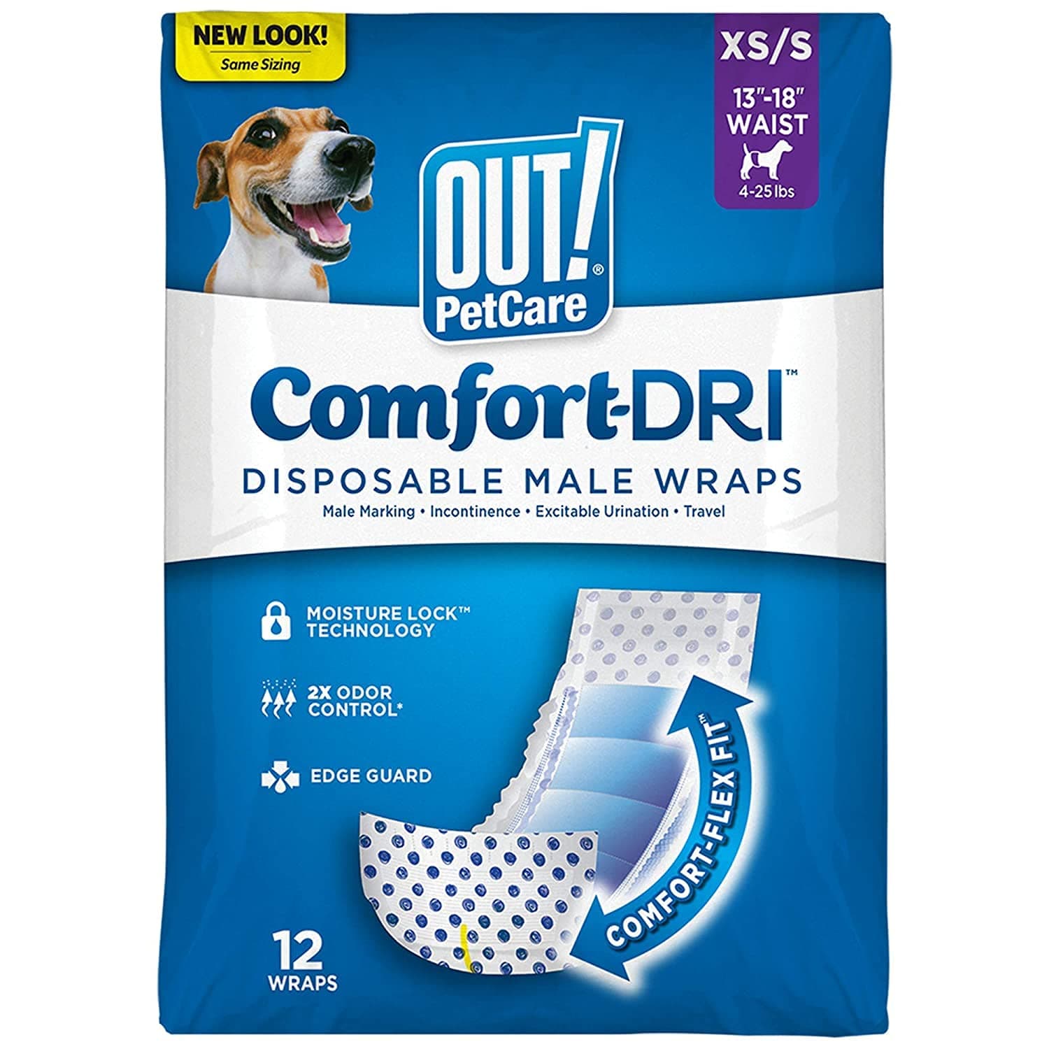 OUT Disposable Male Dog Diapers XS-S – Leakproof, Comfortable & Hygienic Puppy and Small Dog Protection, Wash-Free Pet Diaper, Easy-to-Use Pack