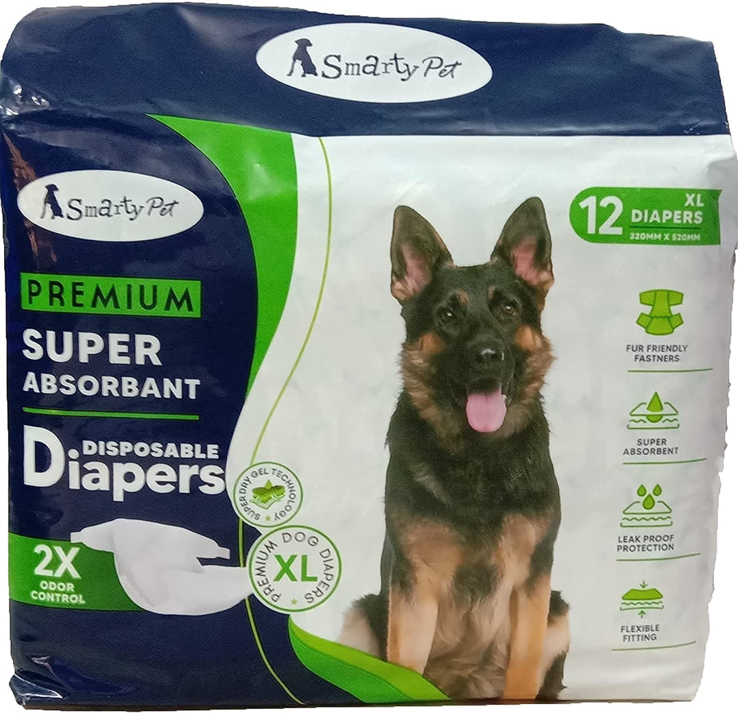 RvPaws Pet Diapers for Dogs, Pet Diapers for Large Breed & Extra Large Breed Dogs (Size - XL, 340mm x 520mm, Pack of 12 Pcs)