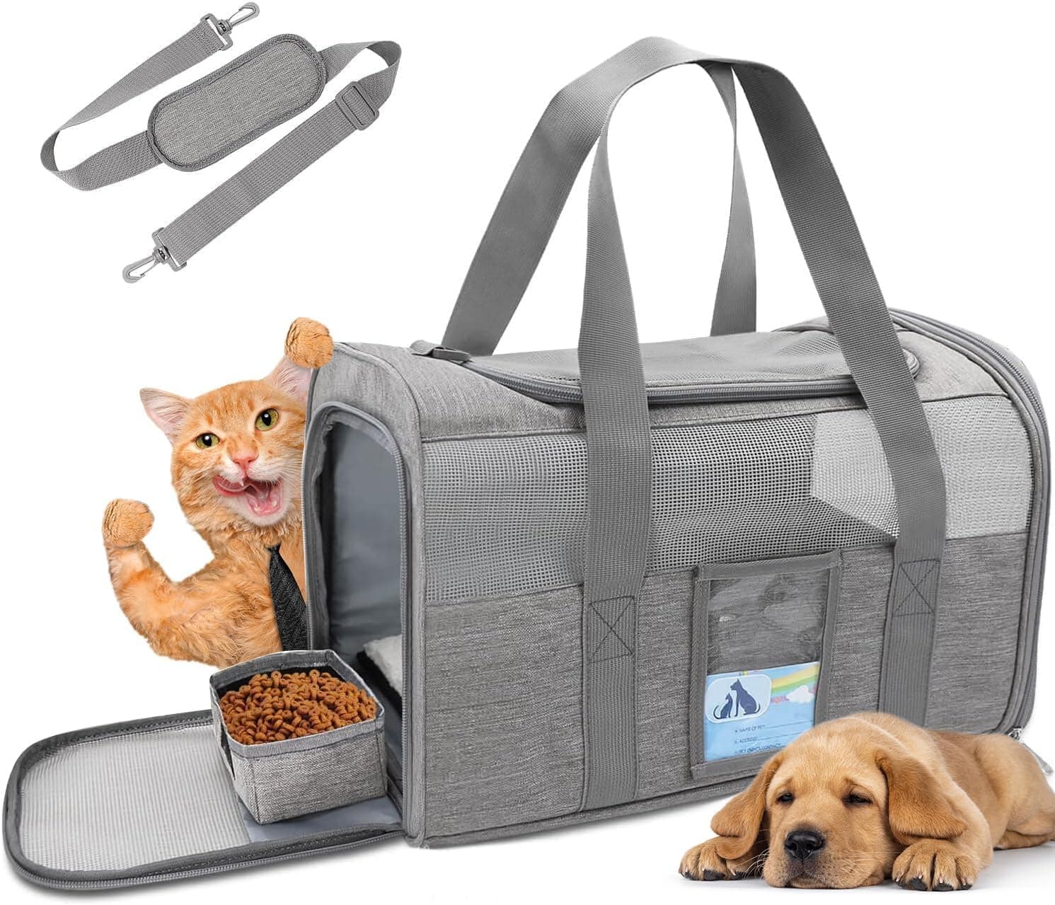 PetVogue Cat Carrier,Dog Carriers for Small Dogs Medium Cats Pet Carrier up to 8 kgs, Soft Cat Dog Crate Travel Bag,Grey