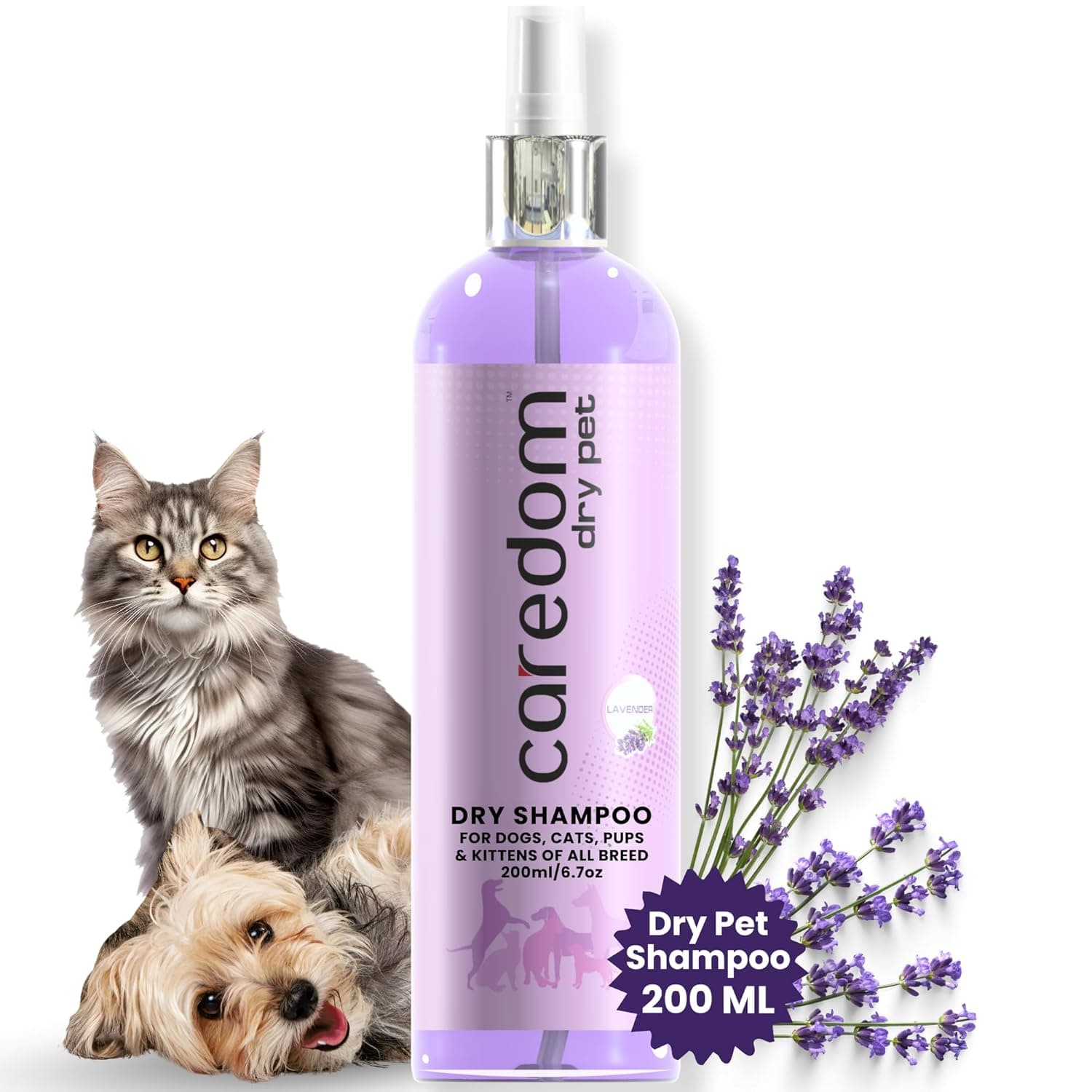Dry Shampoo for Dogs & Cats | Waterless Dog Shampoo Spray with Lavender | Dry Bath for Cats | Fresh & Clean for Pets | Wash Grooming Spray (200 ml)