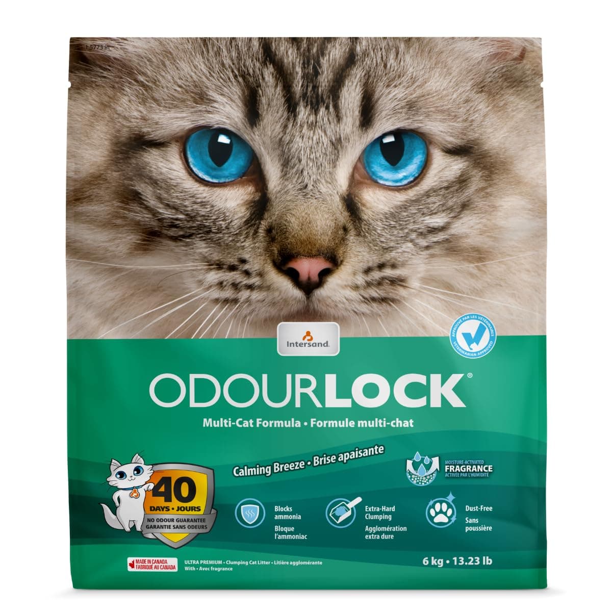 Intersand Odourlock Calming Breeze Cat Litter Moisture Activated Fragrance Block Ammonia Quick Absorption No Tracking and Dust Free for All Breed 6 Kg