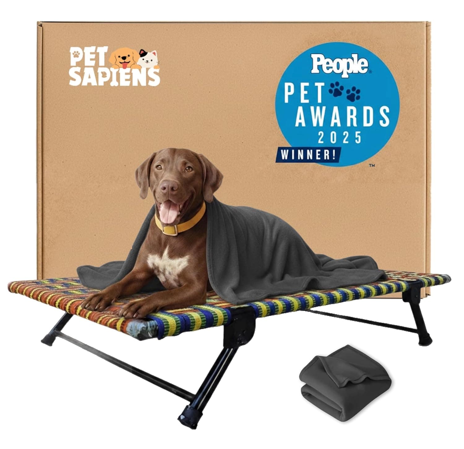 PETSAPIENS Folding Elevated Extra Large Size with Towel (42x30x8 Inches) I Nylon Cooling Summer Bed I Elevated Dog Bed I Dog mat for Sleeping I Antislip and Waterproof