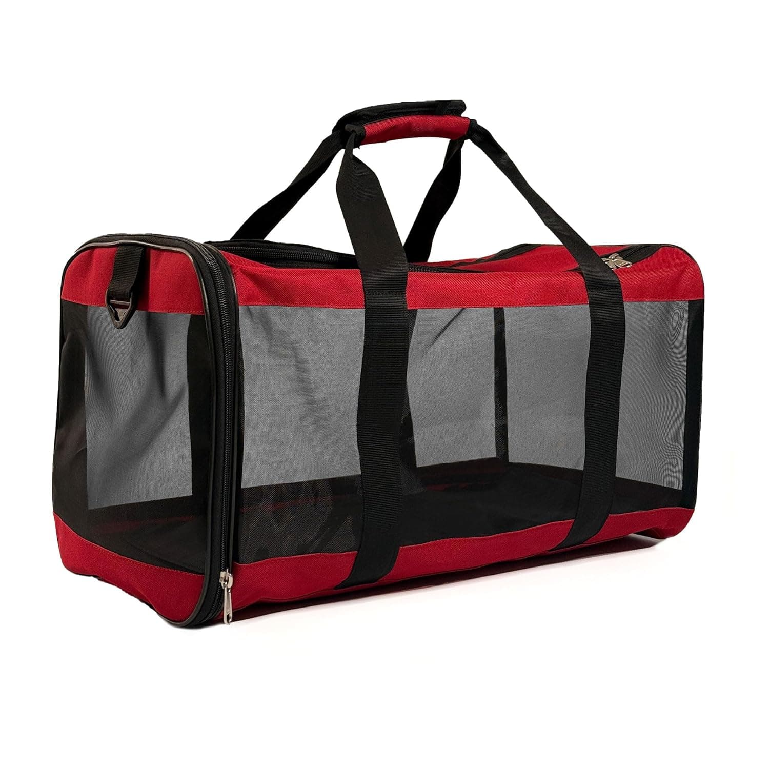 Large Soft-Sided Pet Carrier Bag for Cats & Dogs | Breathable Mesh, Lightweight & Foldable Travel Carrier | Comfortable, Secure & Airline Friendly Pet Travel Bag (Black & Red)