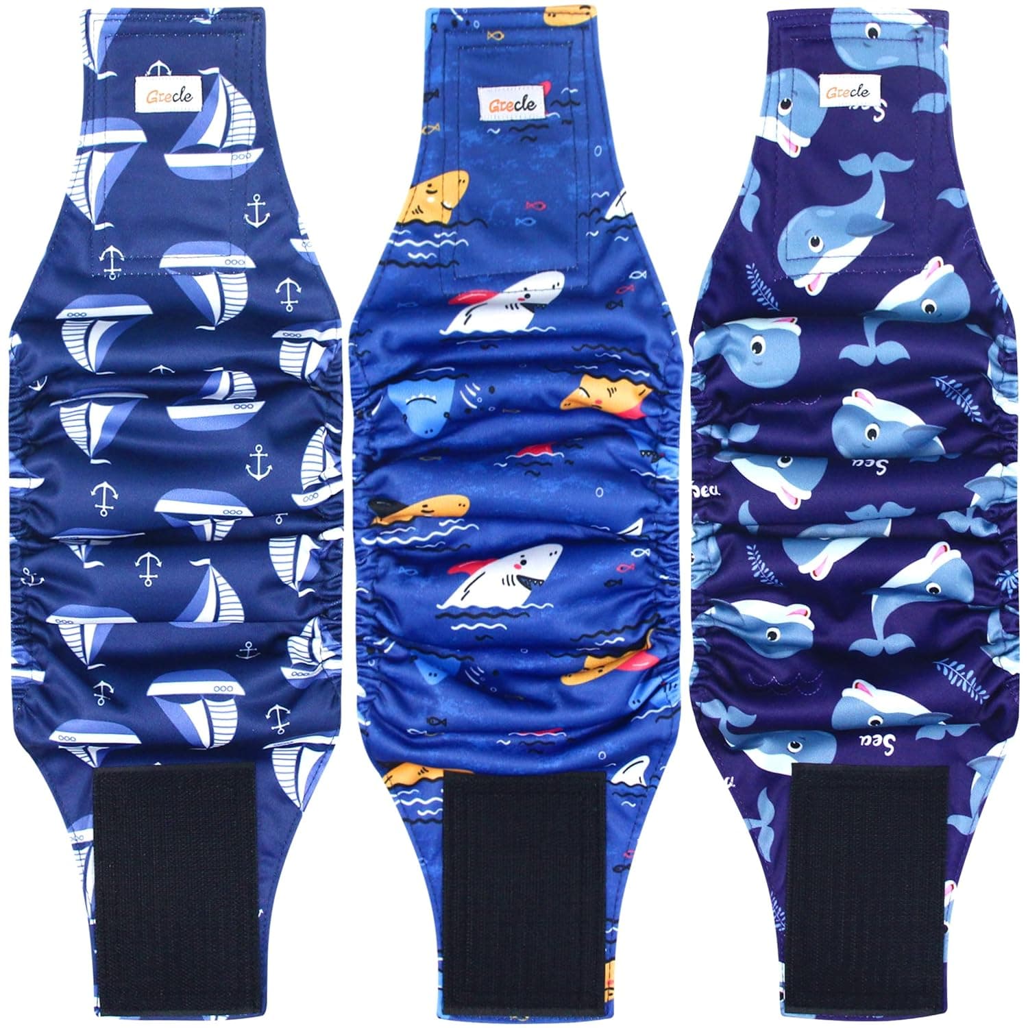 Premium Male Dog Wraps - High Absorbency Male Dog Diapers (Pack of 3) - Washable Belly Band for Male Dogs Incontinence and Puppy Training (Sailboat, L)