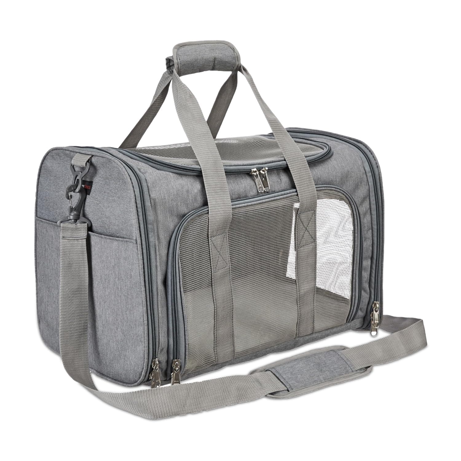 amazon basics Soft-Sided Mesh Pet Carrier | Travel Pet Carrier for Dogs & Cats | Breathable Pet Bag | Indoor & Outdoor Pet Carrier | Washable | Spacious Travel Bag for Pets (Large) (Light Grey)