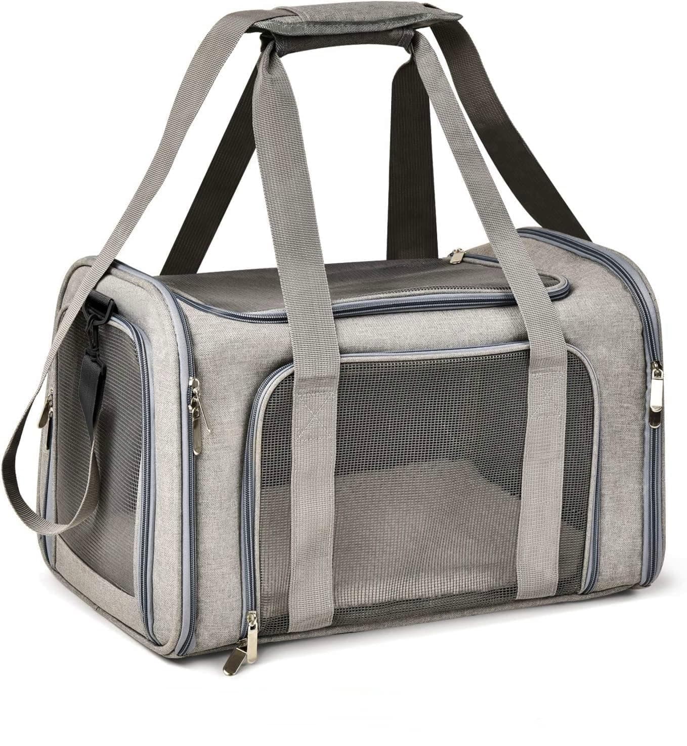 Petarchi Airline Approved Pet Carrier Bag for Small Dogs, Cats & Puppies | Soft Sided, Foldable, Portable Travel Crate with Shoulder Strap | Breathable Collapsible Pet Travel Bag – Grey