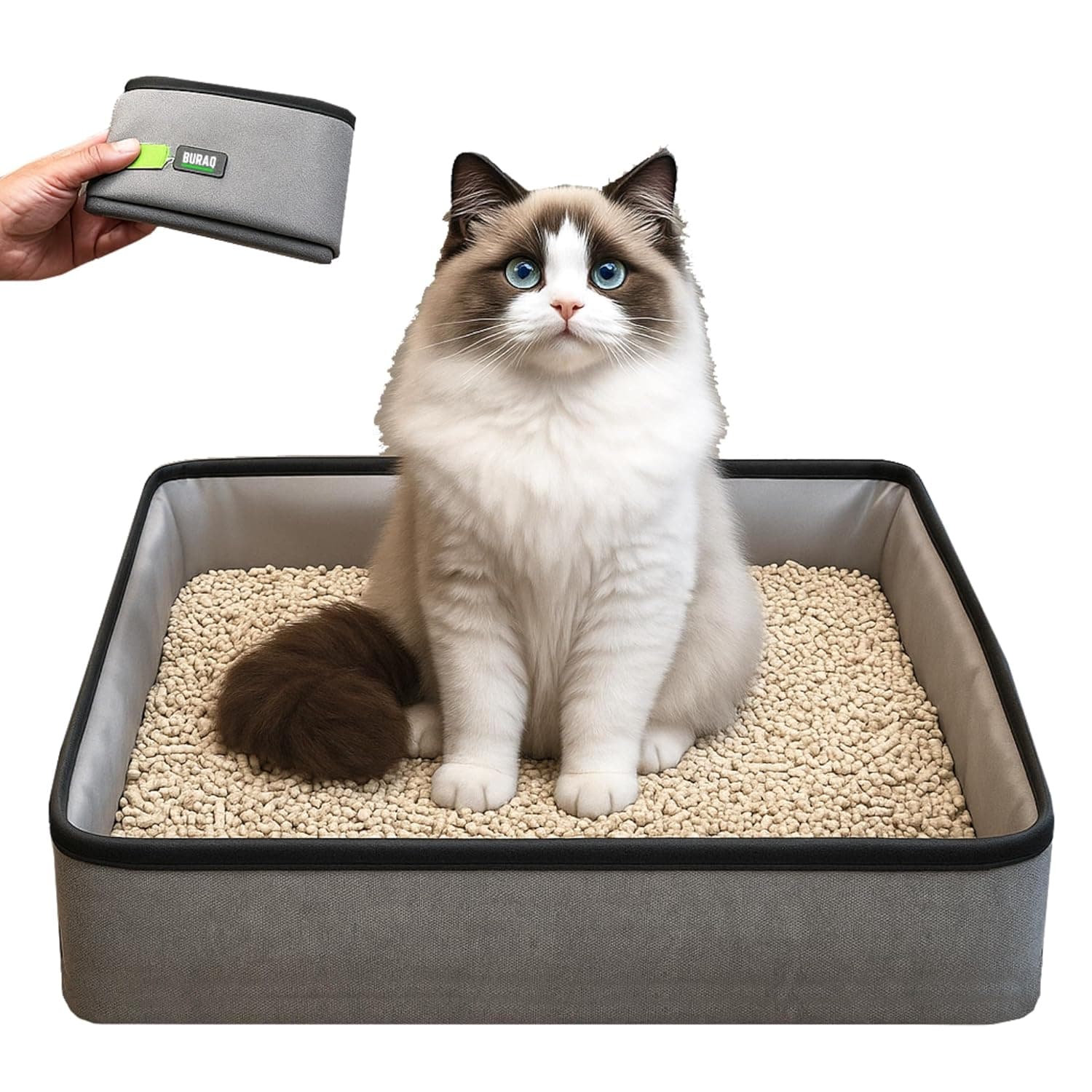 Buraq Foldable Cat Litter Box for Indoor & Outdoor, Waterpoof & Washable, Litter Tray, Portable Reuseable Litter Boxes for All Adult Cats & Kittens 48 x 38 x 12 Cm