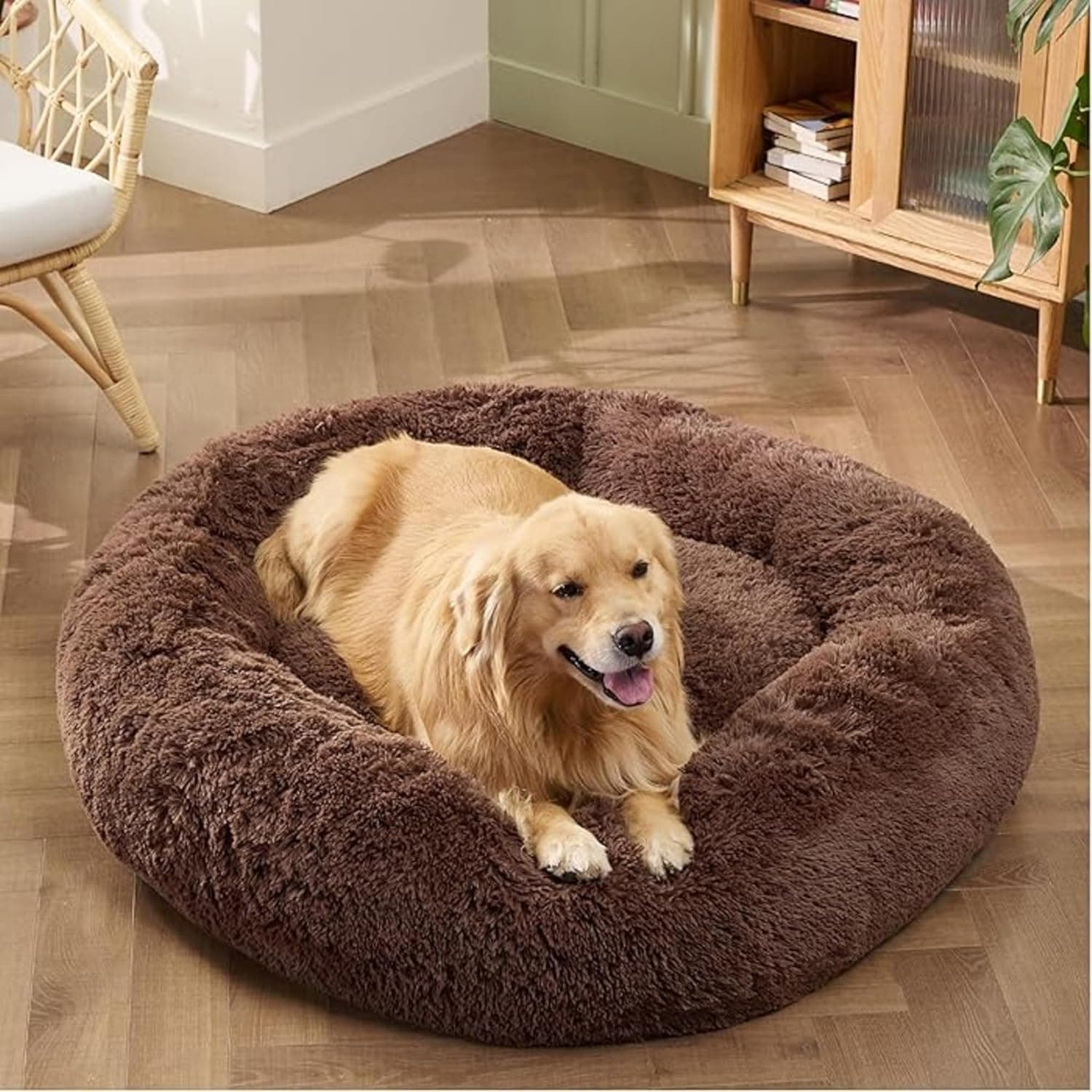 ZEXSAZONE Summer Colling Calming Donut Dog Bed Mat for Medium Dogs & Cats | Ultra Soft Plush Washable Round Pet Bed | Anti-Slip Bottom Dog Mattress | Fluffy Cozy Pet Cushion | Coffee | 70 x 70 x 15 cm