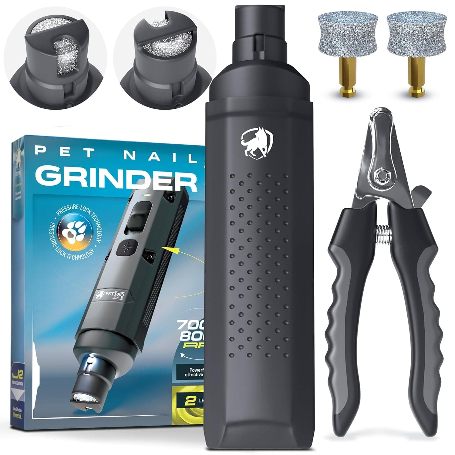 PETPROVED Dog Nail Grinder Quiet Dog Nail File Pet Toenail Grinder for Dogs Quiet Cat Electric Drill Trimmer for Large Dogs Small Medium Pet Electric Trimmer Drill for Dogs with Guard (Grey)