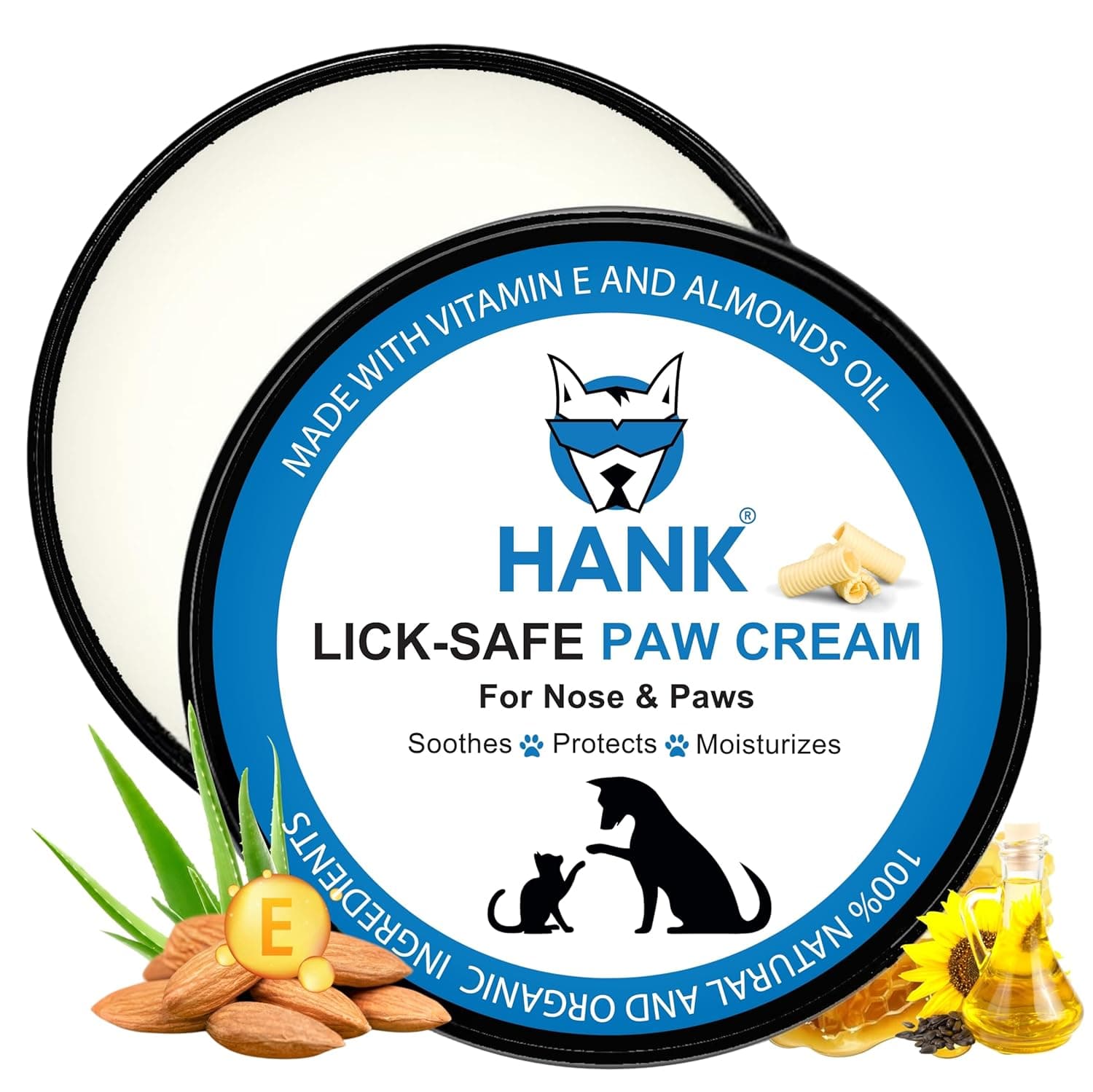 HANK Paw Cream for Dogs & Cats - Lick-Safe Dog Paw Protector Formula with Shea Butter & Vitamin E - Natural Paw Butter Moisturizer & Soother for Dry, Cracked Pads, Snout & Elbow - 50g