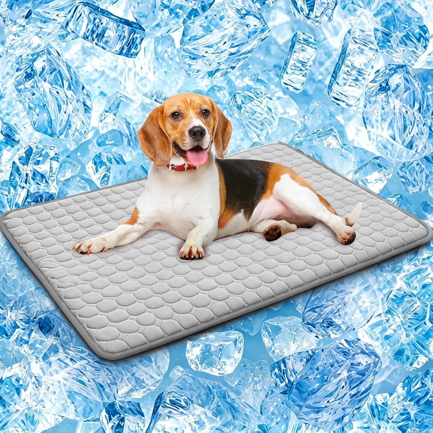 SOMOYA Dog Cooling Mat (Q-Max>0.4) Pet Cooling Pads Blanket Sleeping Kennel Mat,Ice Silk Cool Mat Pad Breathable Dog Bed Mats Beach for Large Dogs Cats (Grey, 27x22 in)