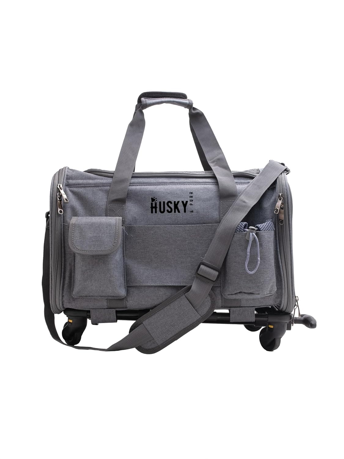 Husky & Purr Cat Bag Carrier with Trolley | Soft-Sided Collapsible Pet Carrier | Airline Approved Pet Dog Carrier | Pet Bags for Dogs, Cats, Kittens or Puppies | Anti-Scratch Pet Travel Bag