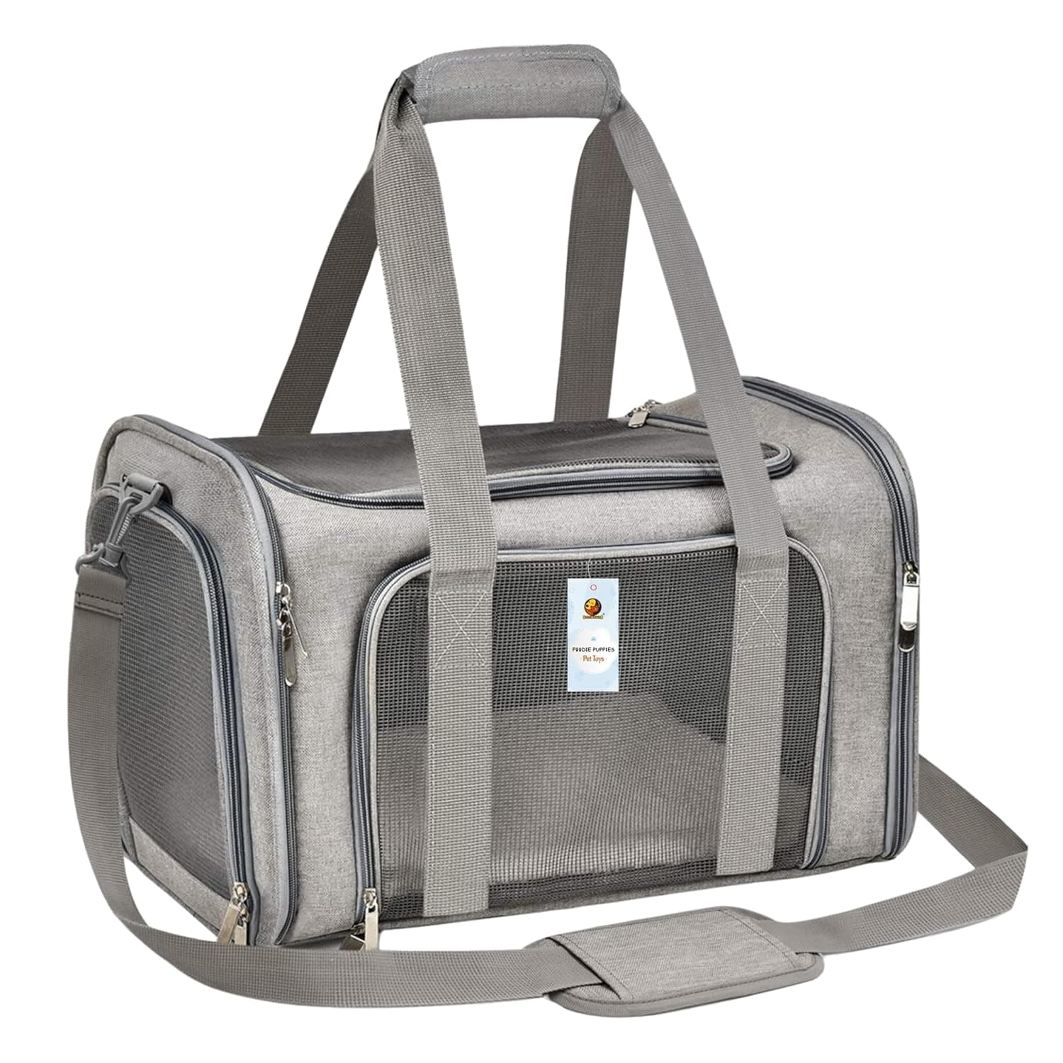 Foodie Puppies Pet Soft-Sided Mesh Pet Travel Carrier for Hiking, Outdoor Activities - (Mesh Airline Bag, Grey)(43x28x28cm) for Small Dogs, Puppies, Cat and Kittens| Breathable Space with Sturdy Pad
