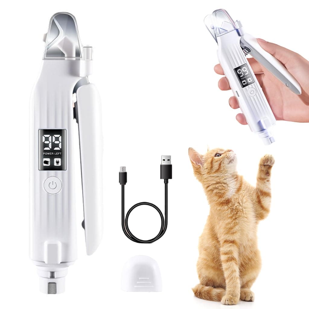 Qpets® Dog Nail Clipper & Grinder, Cat Dog Nail Clipper Cutter with LED Light & Display Screen, Quiet Electric Pet Nails File Safe for Large, Medium and Small Pets (USB Rechargeable)