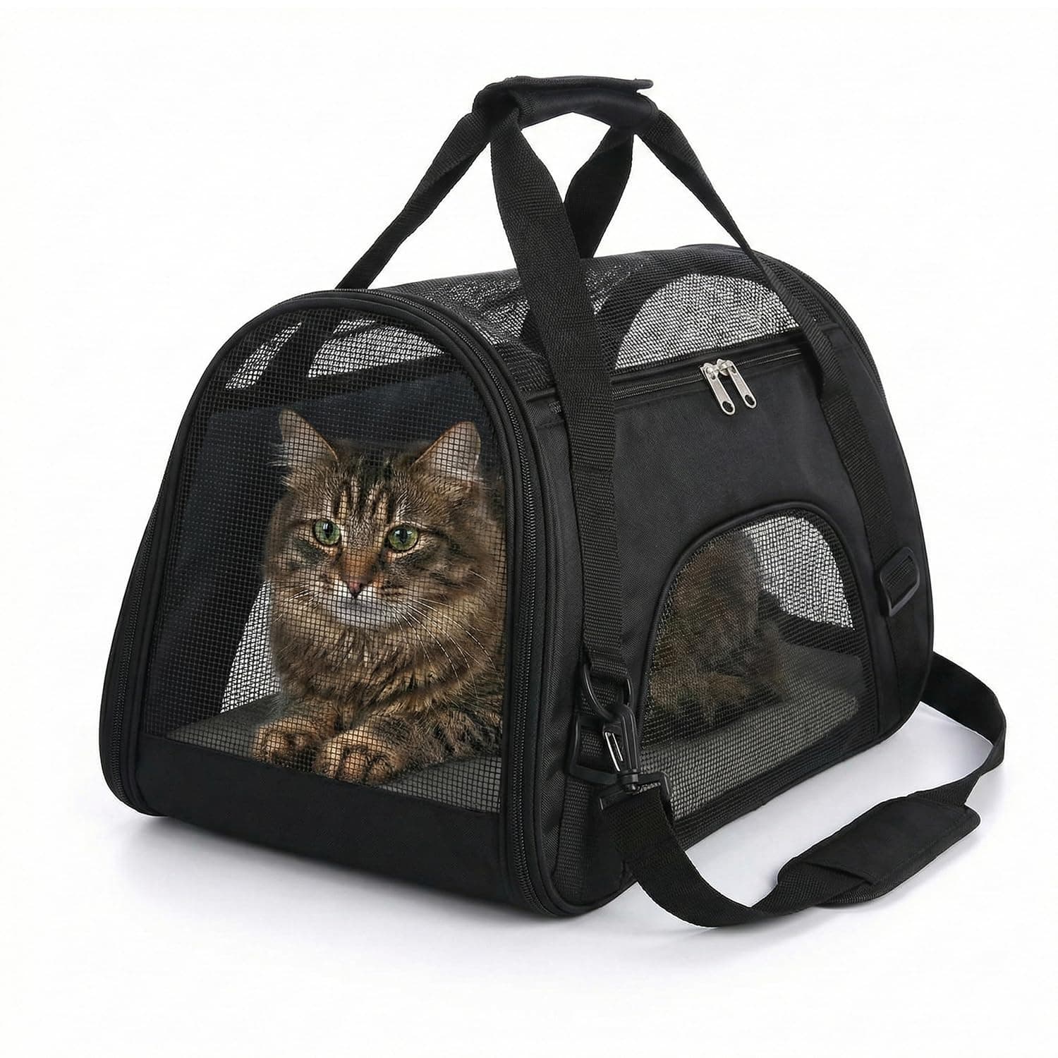 Pet Travel Bag for Dogs & Cats – Black Polyester Soft-Sided Pet Carrier, Portable & Breathable Pet Transport Bag