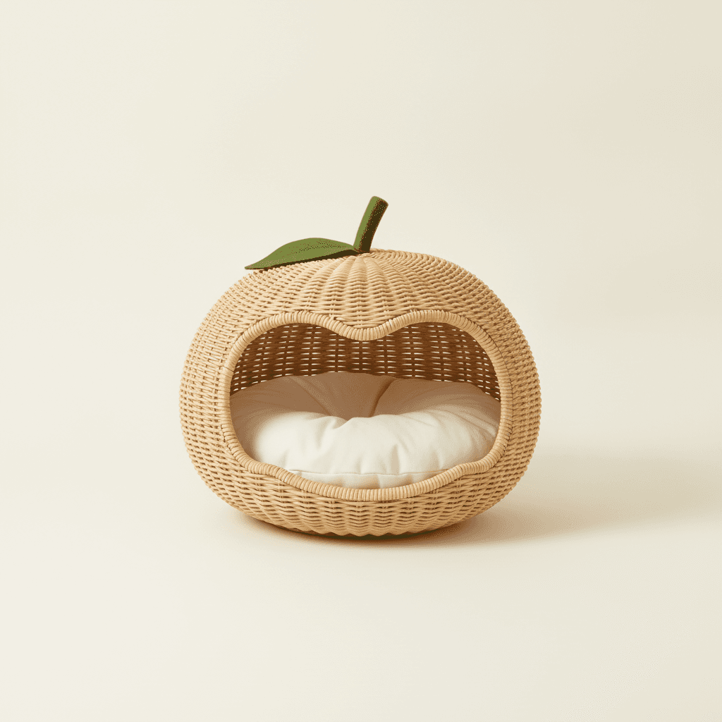 Vetreska Tangerine Rattan Pet Bed - Breathable Summer Basket
