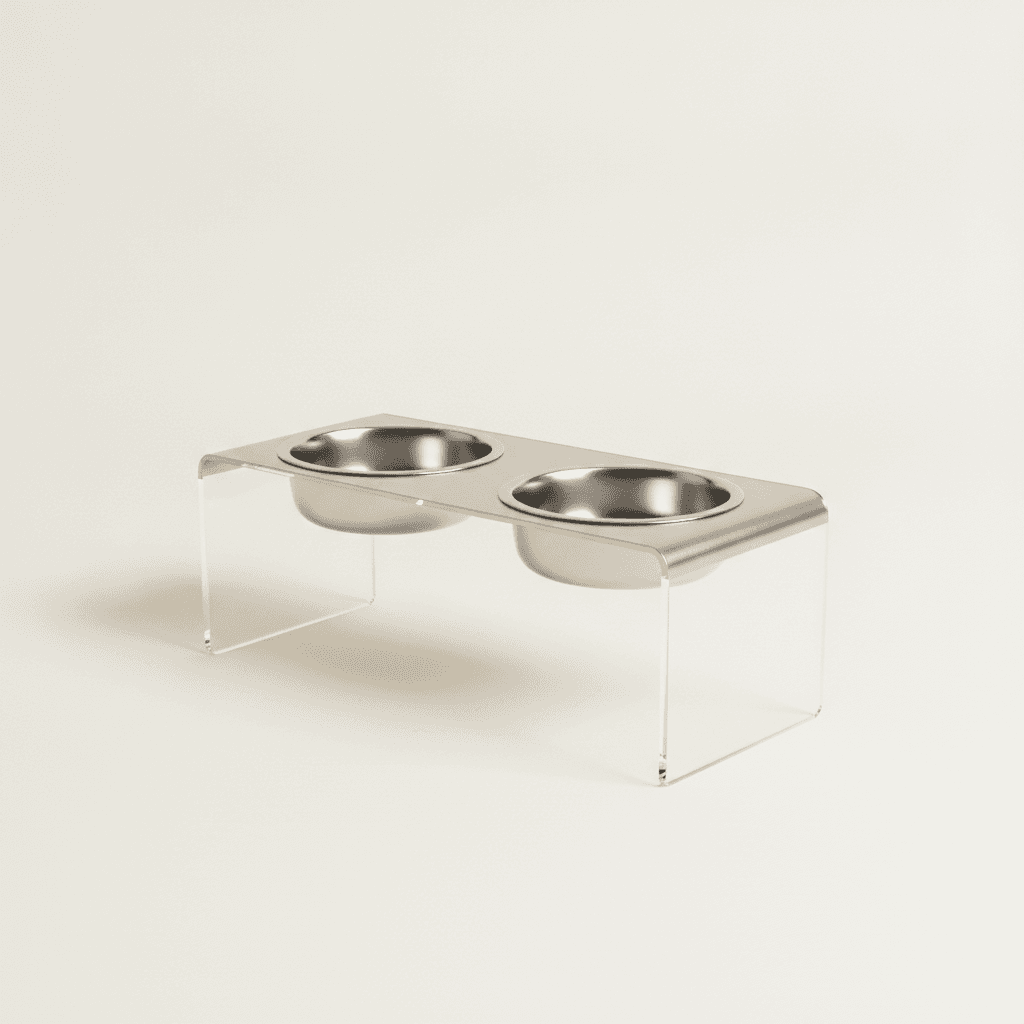 Apomforpet Modern Pet Table 2-Bowl - Mid-Century Acrylic & Steel